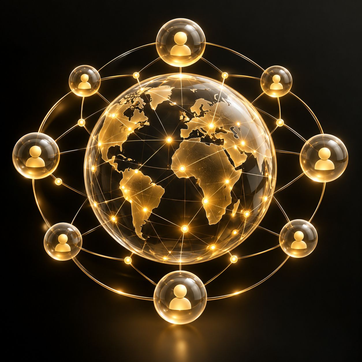 Global network of interconnected glowing nodes